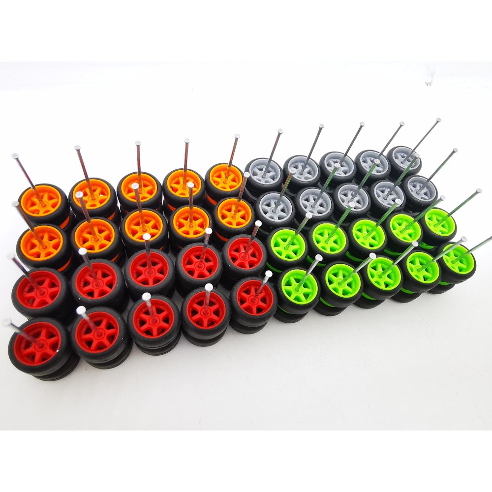 10 Ruote Samed Wheels 7 Raggi Mix Colori Per Modellismo Scala 1:64, Nere #135
