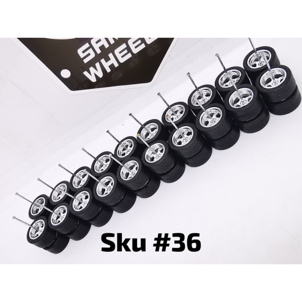 10 SET Samed Wheels Chrome 12mm Rim Plain Black Tire 36